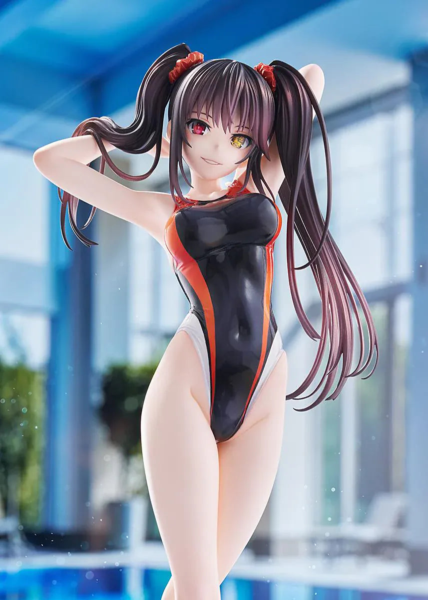 Swimsuit Silhouette DATE A LIVE Kurumi Tokisaki Swimwear Ver. 1/7 Scale Figure featuring Kurumi in a black, white, and red swimsuit with twin tails and a clear display base.