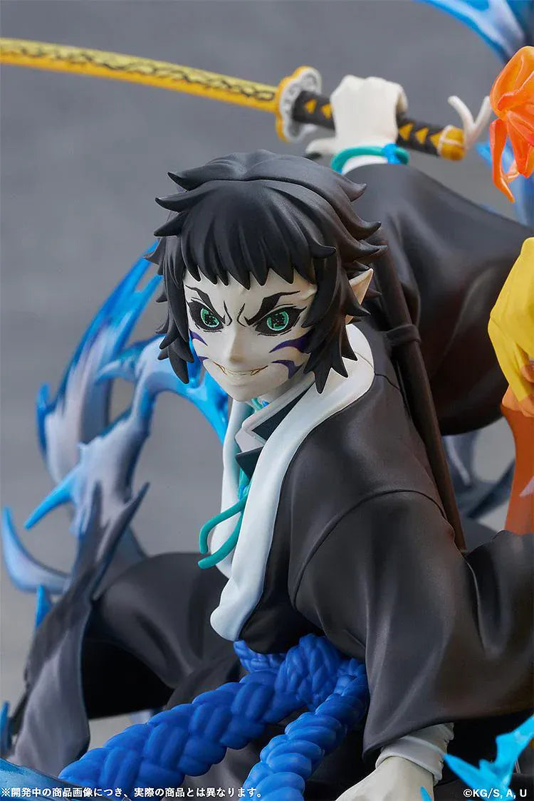 Zenitsu Agatsuma and Kaigaku Demon Slayer figure with lightning effects in dynamic battle pose