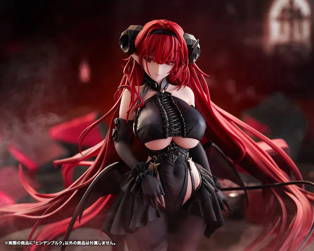 Azur Lane Hindenburg 1/7 Scale Figure with long red hair, dark outfit, horn-like accessories, armor-inspired details, and dramatic standing pose