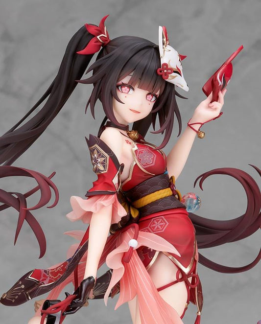 Honkai Star Rail Sparkle 1/7 scale figure in red and black outfit surrounded by translucent water effects and colorful goldfish