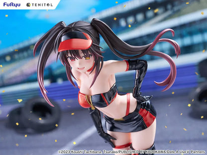 Date A Live V Tenitol Tall Kurumi Tokisaki Race Queen Ver. Figure featuring Kurumi with twin-tail hair, black-and-red race queen outfit, visor, gloves, and thigh-high boot styling.