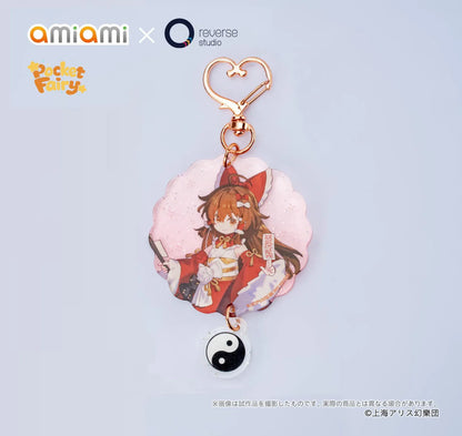 Touhou Project Pocket Reimu Hakurei figure holding a purification rod and ofuda talisman on a black-and-white yin-yang base.