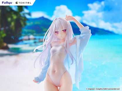 Mignon Works TENITOL Tall Shiro Swimsuit Ver. figure in a white swimsuit with a translucent blue cover-up