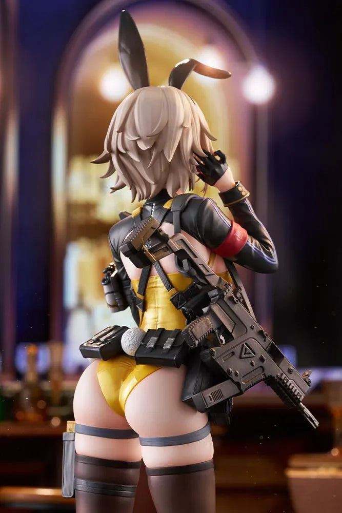 Girls' Frontline 2: Exilium Vector Molotov Bunny Ver. 1/7 scale figure wearing a metallic gold bunny outfit with tactical gear and weaponry.