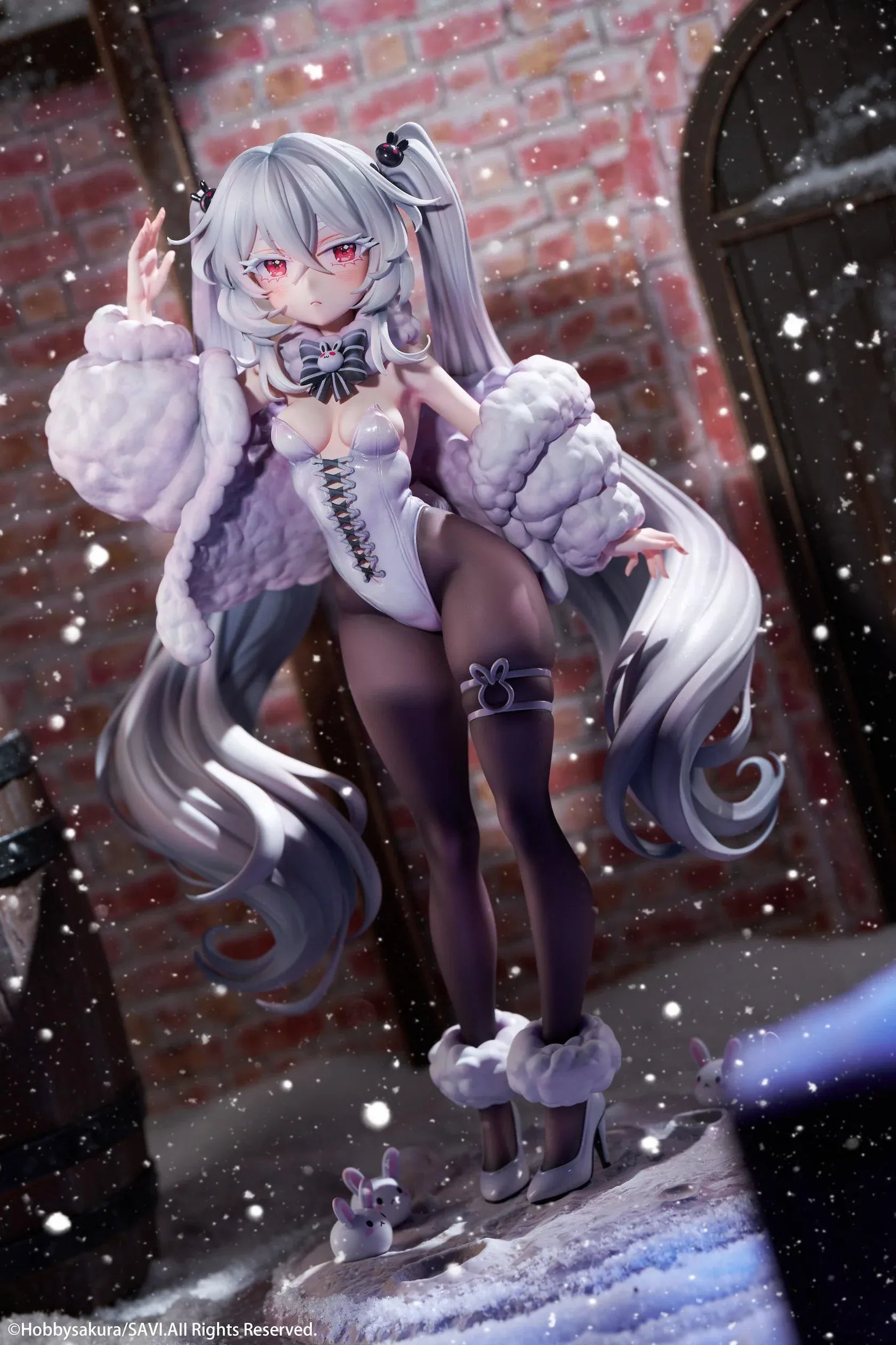 Moon Witch Police Marshmallow Deluxe Ver. 1/6 Scale Figure featuring Marshmallow with silver hair, bunny ear witch hat, lavender outfit, fluffy sleeve accents, bunny companions, and moon-themed display base.