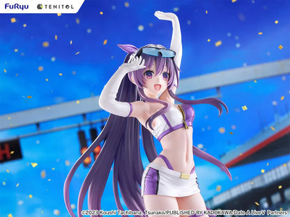 Date A Live V Tenitol Tall Tohka Yatogami Race Queen Ver. Figure featuring Tohka with long purple hair, white-and-purple race queen outfit, sunglasses, and matching boots.