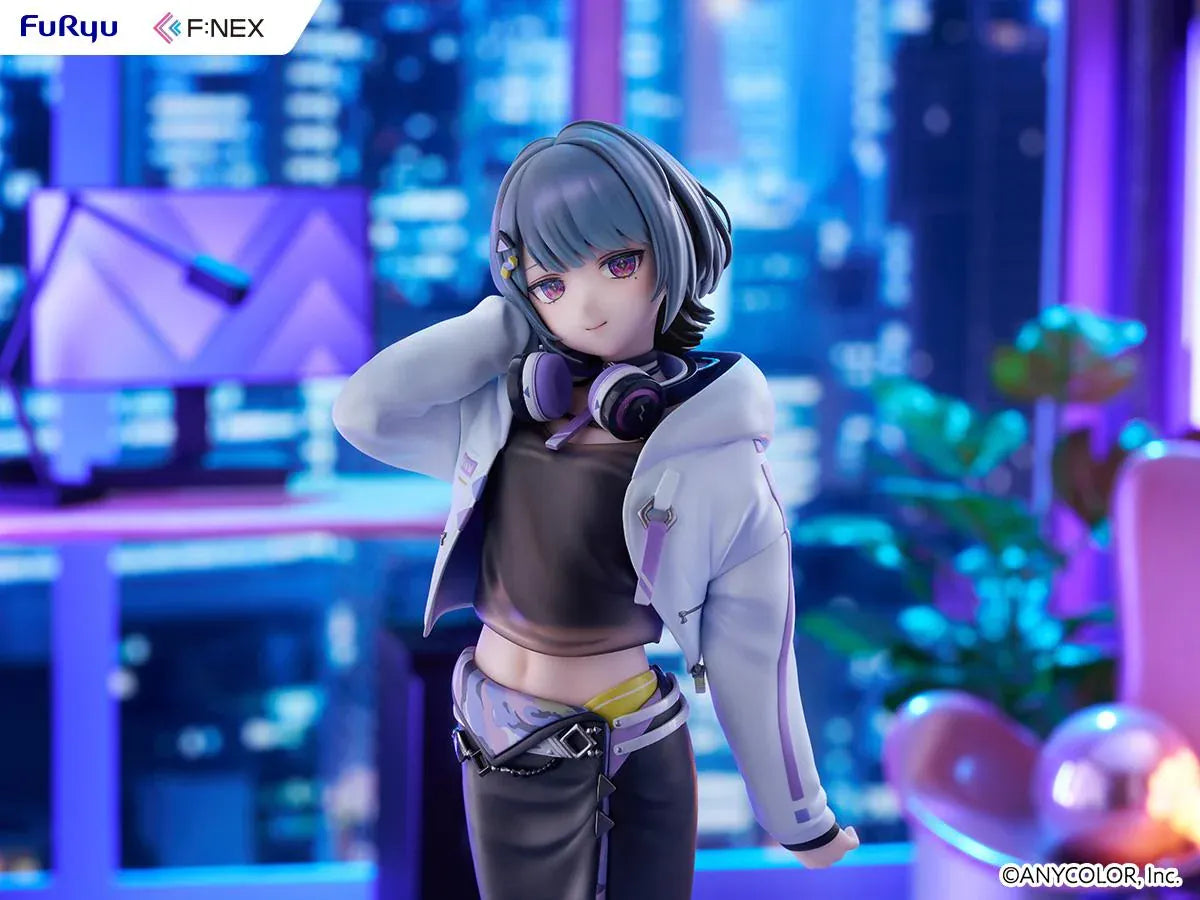 Nijisanji F:NEX Koshimizu Toru 1/7 scale figure wearing headphones and purple accented streetwear