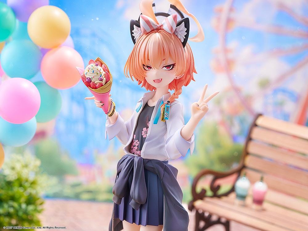 Blue Archive Neru School Memorial Lobby Ver 1/7 Scale Figure holding a colorful crepe and making a peace sign