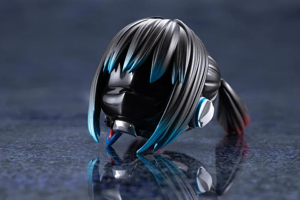 Milky Subway The Galactic Limited Express Makina Model Kit Figure featuring a robotic anime girl with black twin-tail hair, a blue-tinted face, a purple varsity jacket with white sleeves, denim shorts, mechanical arms and legs, burgundy socks, and black-and-white sneakers.