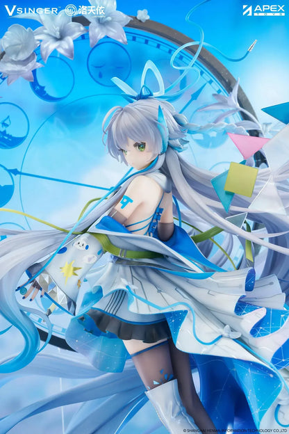 Vsinger Luo Tianyi 12th Anniversary 1/7 scale figure featuring flowing twin tails, layered blue and white dress, and ornate circular backdrop