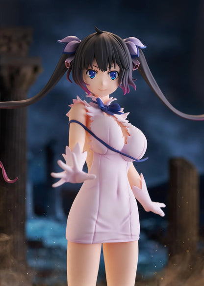 Is It Wrong to Try to Pick Up Girls in a Dungeon V Hestia Divinity Unleashed Limited Edition Ver. 1/7 Scale Figure with twin-tails, white outfit, blue ribbon accents, rocky base, and flame effect parts