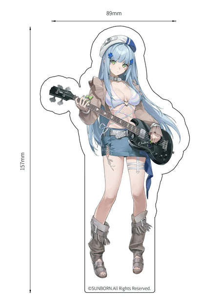 Girls' Frontline Klukai 10th Anniversary 1/6 scale figure with pale blue hair, a beret, brown jacket, blue skirt, and black bass guitar.