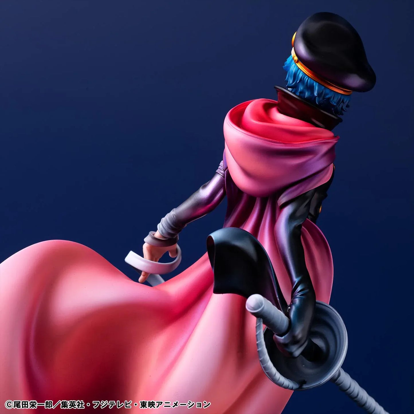 One Piece Portrait Of Pirates Elevated Boost Saint Gunko Figure with black outfit, red cape, goggles, and weapon