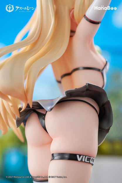 Azur Lane Bache Showy Sports Star Deluxe Ver. 1/6 Scale Figure featuring Bache in a tennis-inspired outfit with racket, tennis balls, display base, bonus artwork, and character can badge.