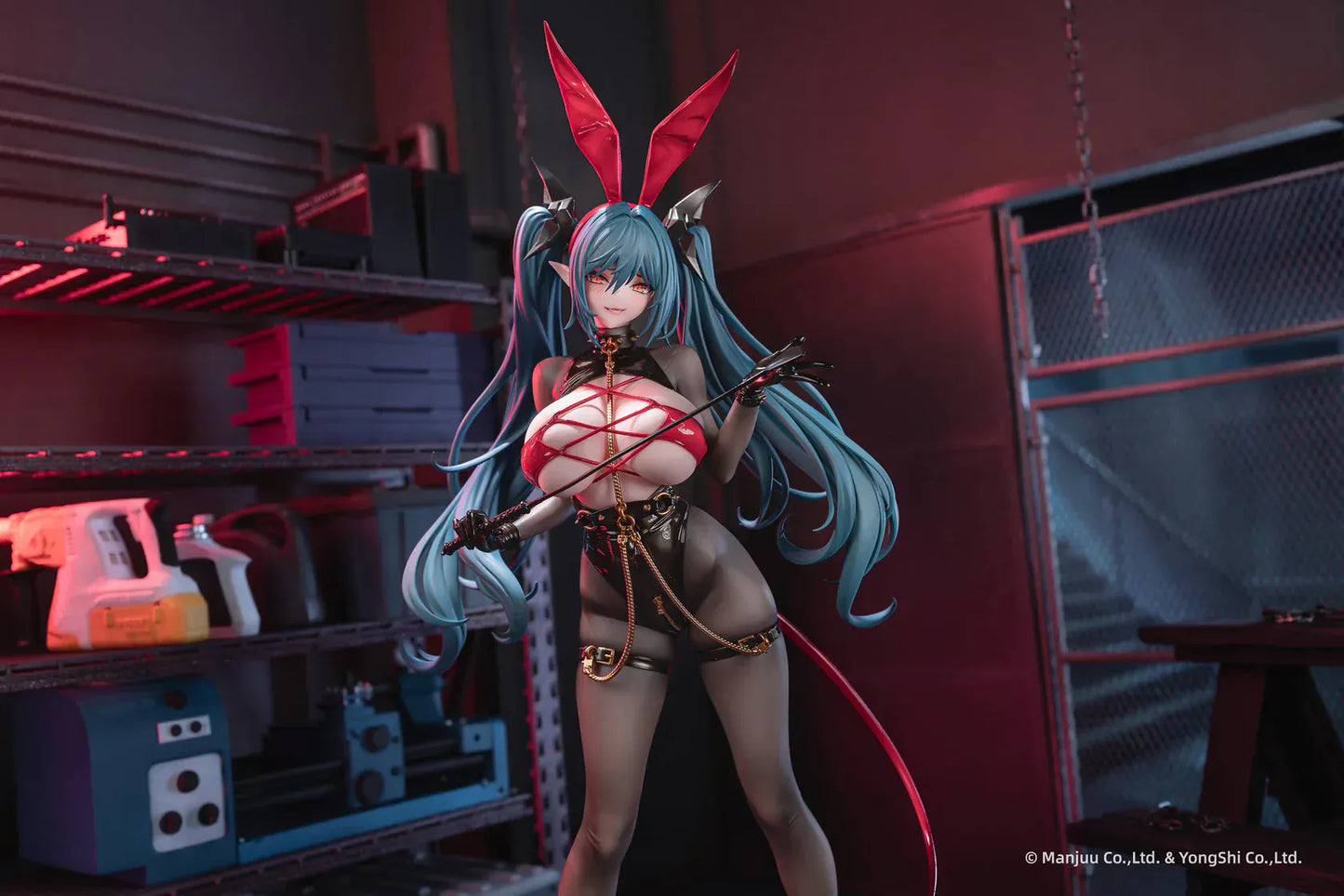 Azur Lane Regensburg The Dark Dragon’s Dungeon 1/6 scale figure with black bodysuit, red accents, and flowing teal twin-tails