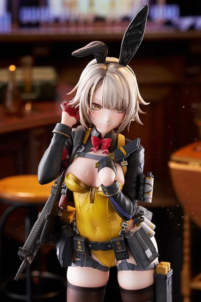 Girls' Frontline 2: Exilium Vector Molotov Bunny Ver. 1/7 scale figure wearing a metallic gold bunny outfit with tactical gear and weaponry.