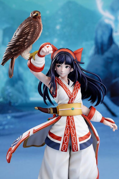 The King of Fighters XV Nakoruru 1/8 Scale Figure featuring Nakoruru in her signature outfit with long dark hair, hawk companion, and themed display base.