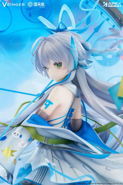 Vsinger Luo Tianyi 12th Anniversary 1/7 scale figure featuring flowing twin tails, layered blue and white dress, and ornate circular backdrop