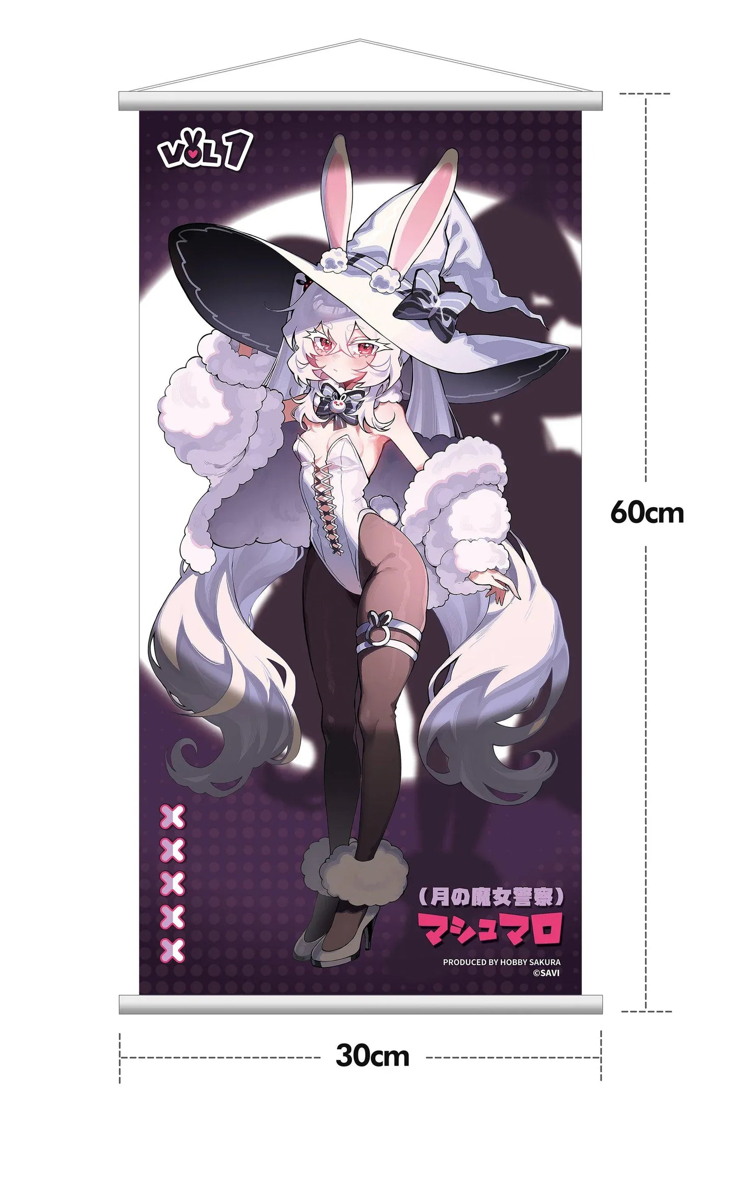 Moon Witch Police Marshmallow Deluxe Ver. 1/6 Scale Figure featuring Marshmallow with silver hair, bunny ear witch hat, lavender outfit, fluffy sleeve accents, bunny companions, and moon-themed display base.