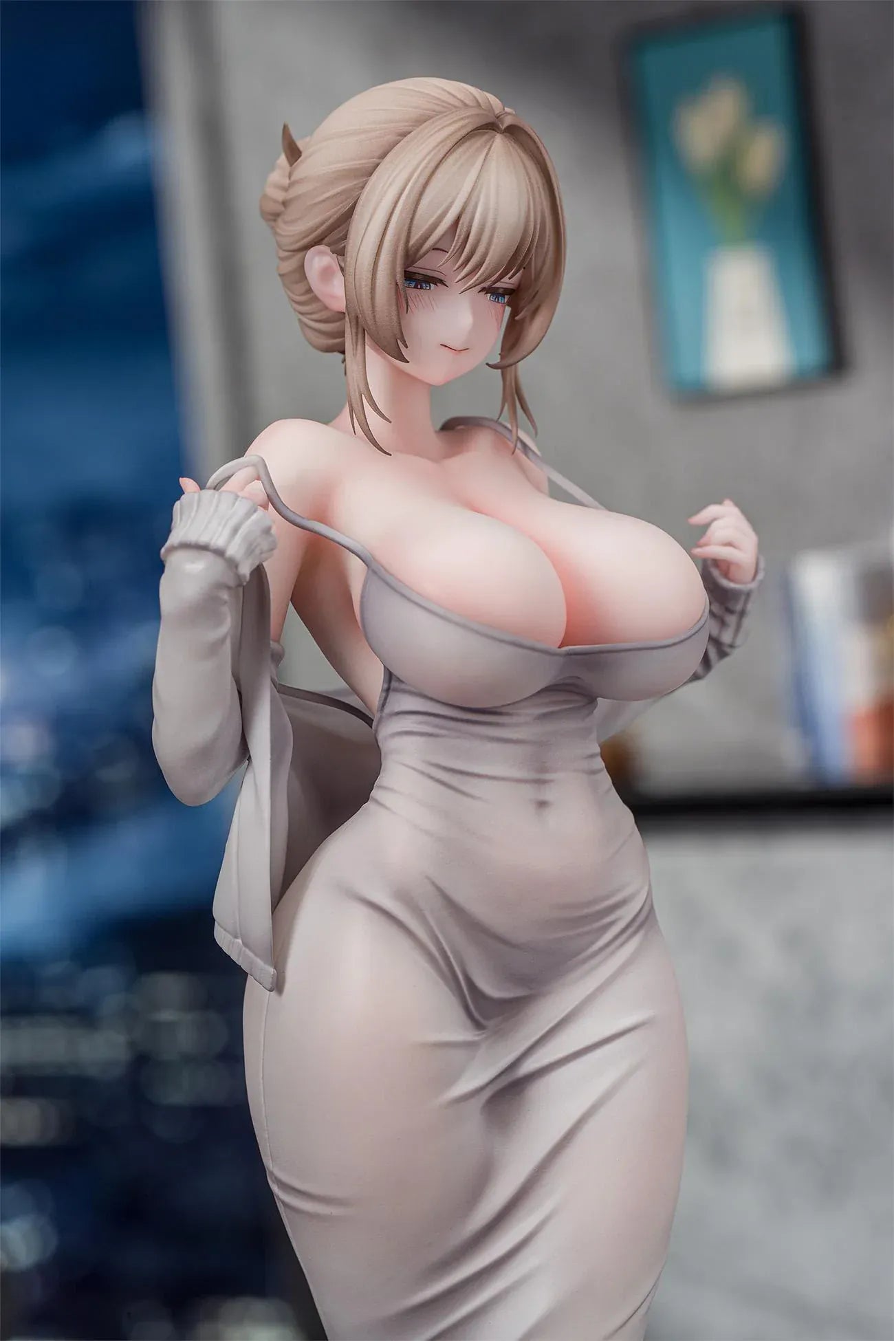 Gwan-E Illustration Muboubi na Erin 1/6 Scale Figure featuring Erin with blonde hair, gray dress, matching heels, and elegant standing pose.