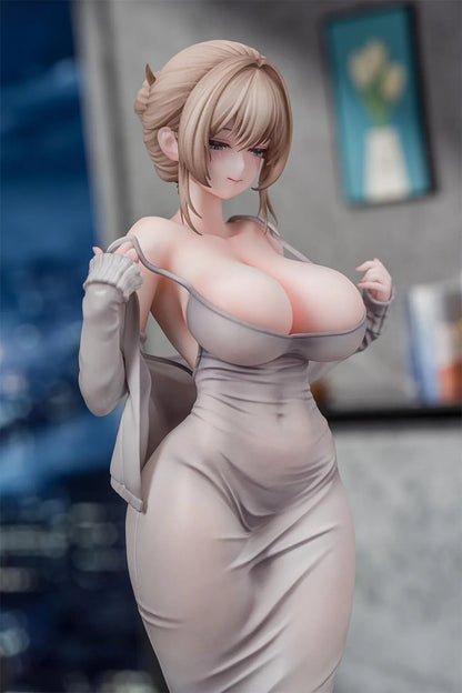 Gwan-E Illustration Muboubi na Erin 1/6 Scale Figure featuring Erin with blonde hair, gray dress, matching heels, and elegant standing pose.