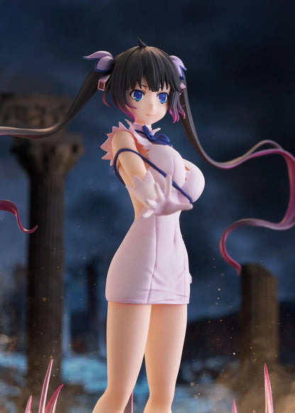Is It Wrong to Try to Pick Up Girls in a Dungeon V Hestia Divinity Unleashed Limited Edition Ver. 1/7 Scale Figure with twin-tails, white outfit, blue ribbon accents, rocky base, and flame effect parts