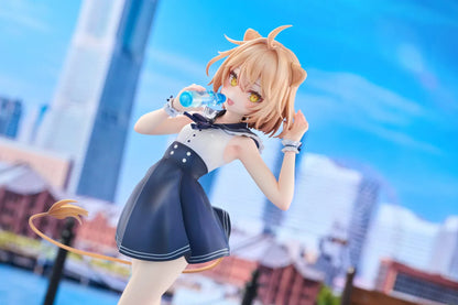 Rurudo Lion Marine Sailor Ver. figure in a navy and white sailor dress and hat, holding a blue bottle beside a chibi lion companion.
