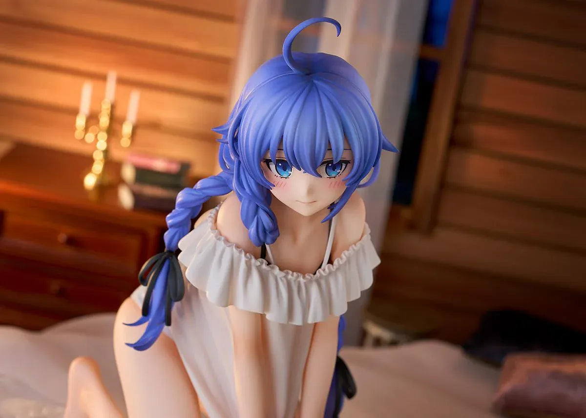 Mushoku Tensei Roxy Migurdia Sleepwear Ver. 1/6 scale figure with blue braided hair and white ruffled sleepwear in a kneeling pose.