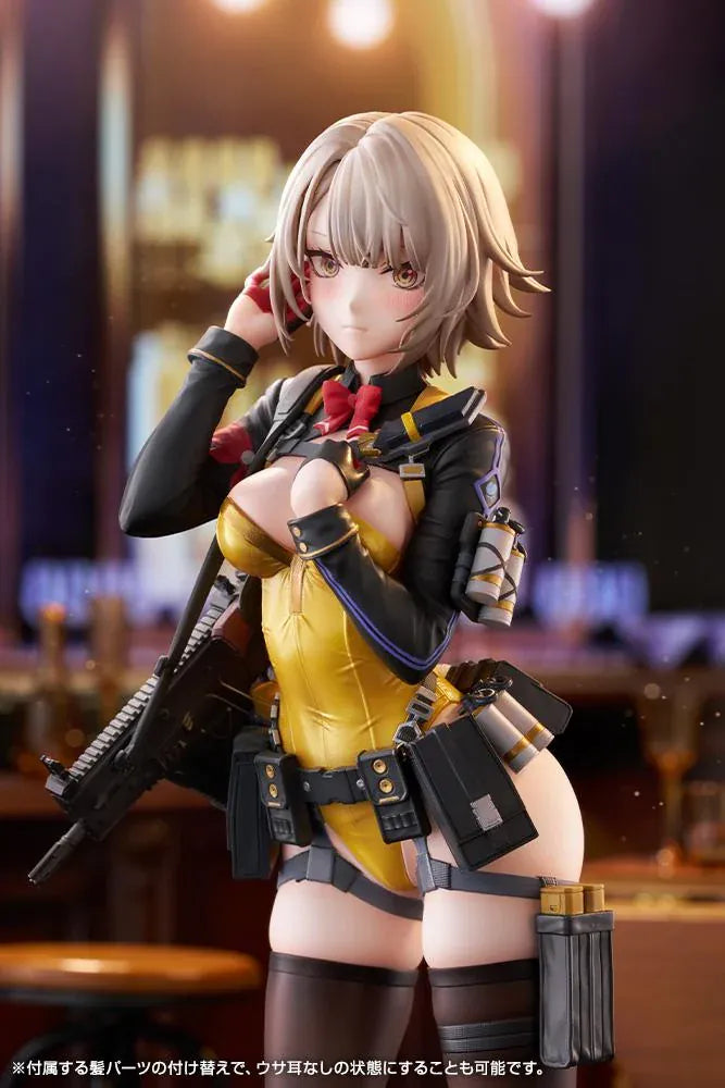Girls' Frontline 2: Exilium Vector Molotov Bunny Ver. 1/7 scale figure wearing a metallic gold bunny outfit with tactical gear and weaponry.