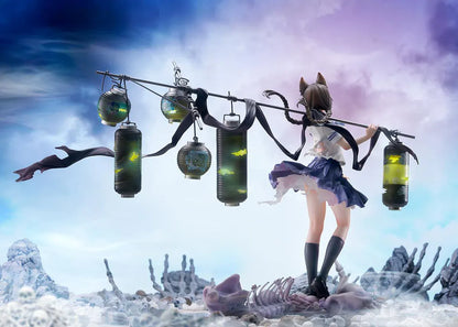 Bakemonogatari Tsubasa Hanekawa 1/7 Scale Figure featuring Tsubasa with cat ears, glasses, flowing hair, lantern display, and supernatural-themed base details.