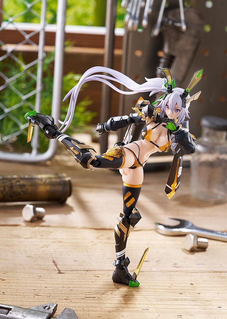 BUNNY SUIT PLANNING figma Silva Barrelline Figure featuring Silva with lavender hair, black-and-gold armored bunny suit, mechanical armor details, and large weapon accessory.