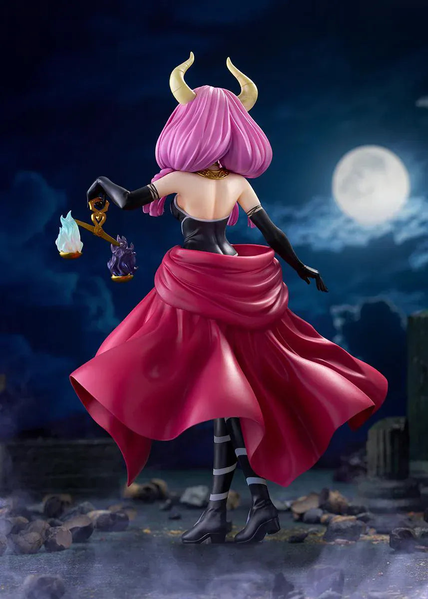 Frieren Beyond Journey’s End Aura the Guillotine 1/7 scale figure with pink hair, horns, flowing red cape, and scales accessory