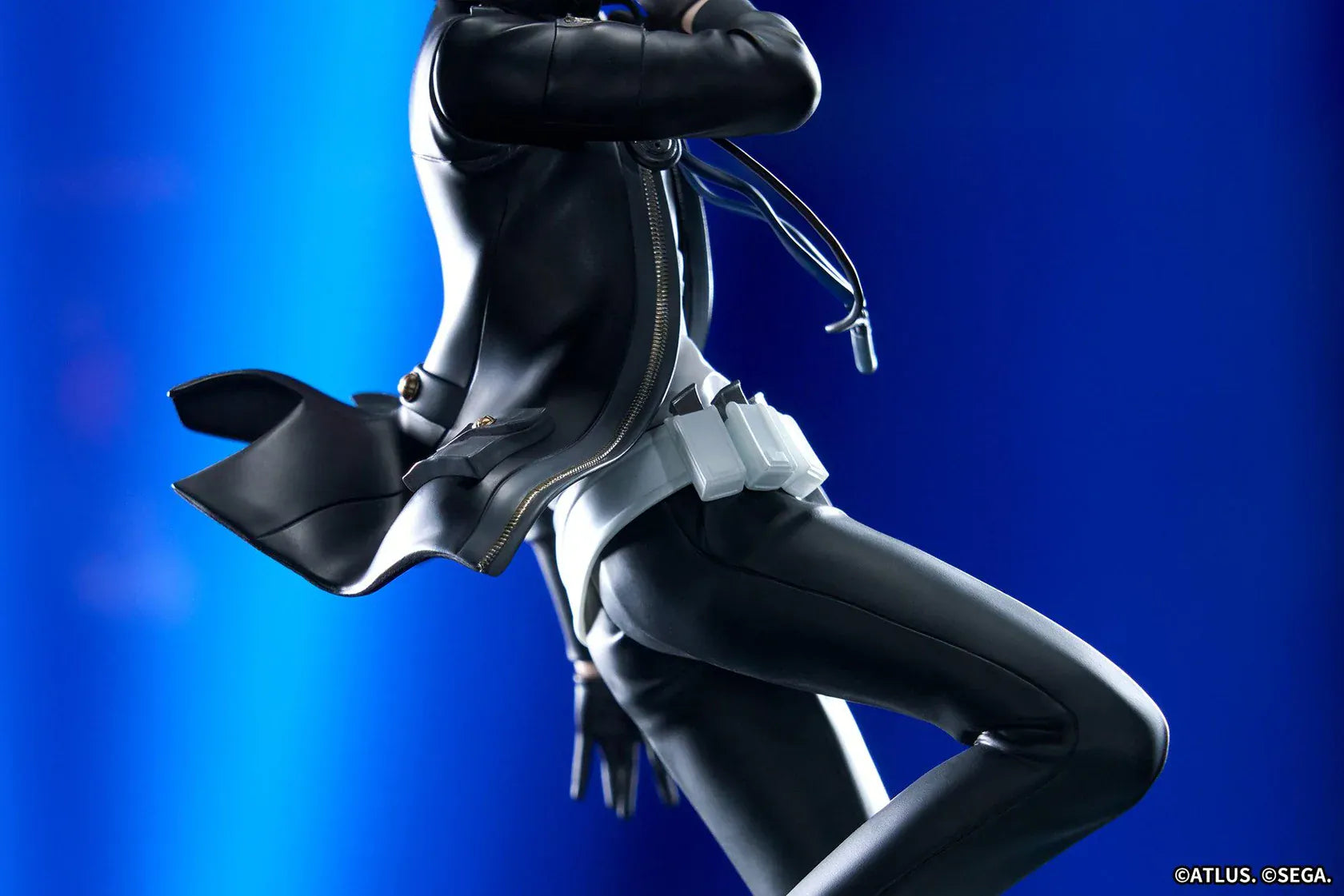 Persona 3 Reload Limepie Protagonist 1/8 Scale Figure with blue hair, black jacket, S.E.E.S. armband, headphones, and themed display base
