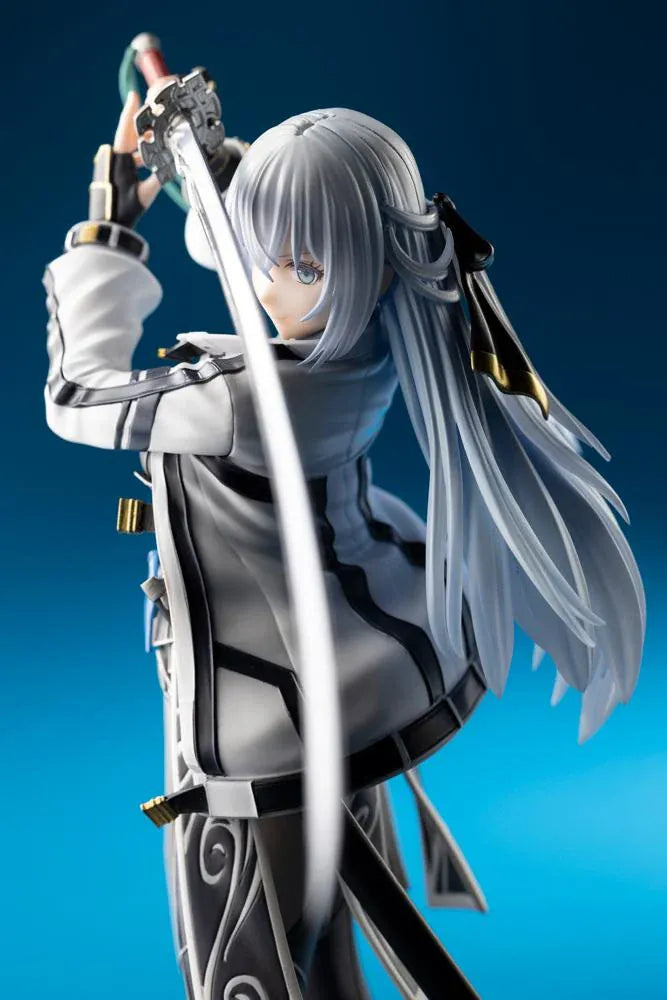 Trails through Daybreak Shizuna Rem Misurugi 1/8 scale figure with flowing pale blue hair, a white jacket, and a sword raised above her head.