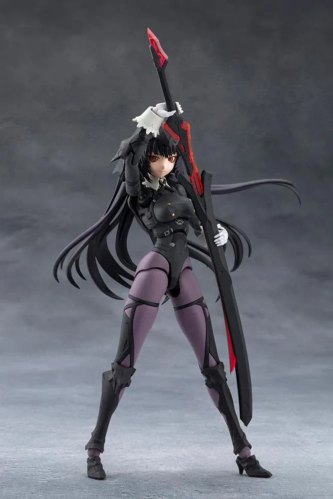 Megalomaria Unlimited Universe Maria Kagaribi Dress Code model kit wearing a gothic black dress and holding a red-bladed sword.