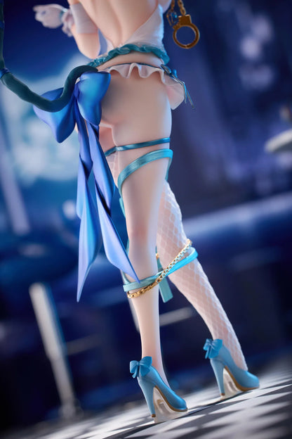 Shibarare Neko Putika-chan Deluxe Edition 1/7 Scale Figure featuring Putika-chan with white hair, cat ears, blue ribbon accents, cat tail detail, and bonus illustration card.
