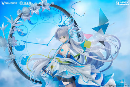 Vsinger Luo Tianyi 12th Anniversary 1/7 scale figure featuring flowing twin tails, layered blue and white dress, and ornate circular backdrop