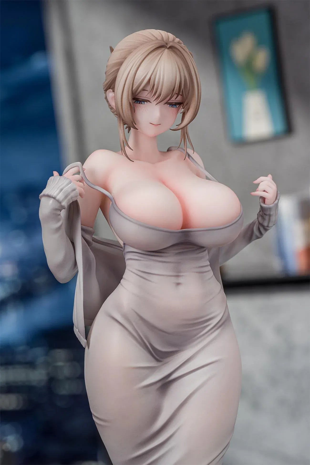 Gwan-E Illustration Muboubi na Erin 1/6 Scale Figure featuring Erin with blonde hair, gray dress, matching heels, and elegant standing pose.
