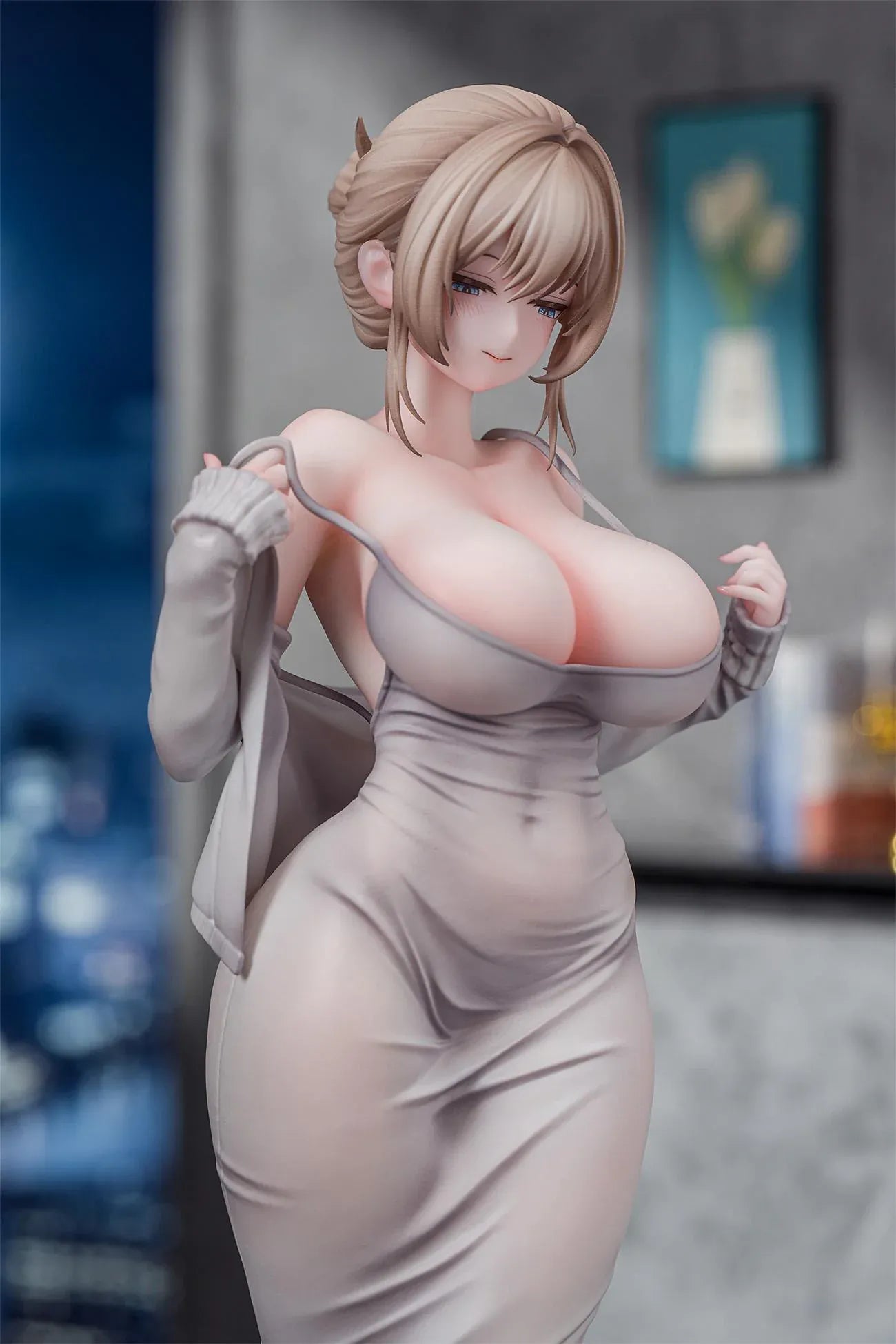 Gwan-E Illustration Muboubi na Erin 1/6 Scale Figure featuring Erin with blonde hair, gray dress, matching heels, and elegant standing pose.