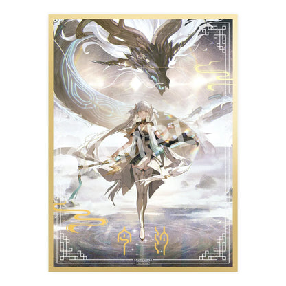 Wuthering Waves Jinhsi 1/7 Scale Figure with long white hair, elegant blue and gold outfit, flowing accessories, water-style display base, and bonus item