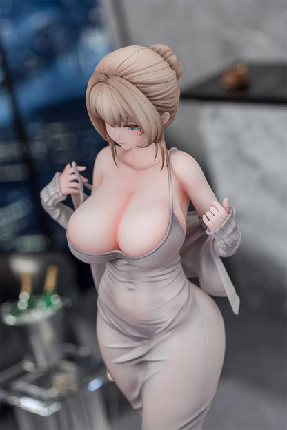 Gwan-E Illustration Muboubi na Erin 1/6 Scale Figure featuring Erin with blonde hair, gray dress, matching heels, and elegant standing pose.