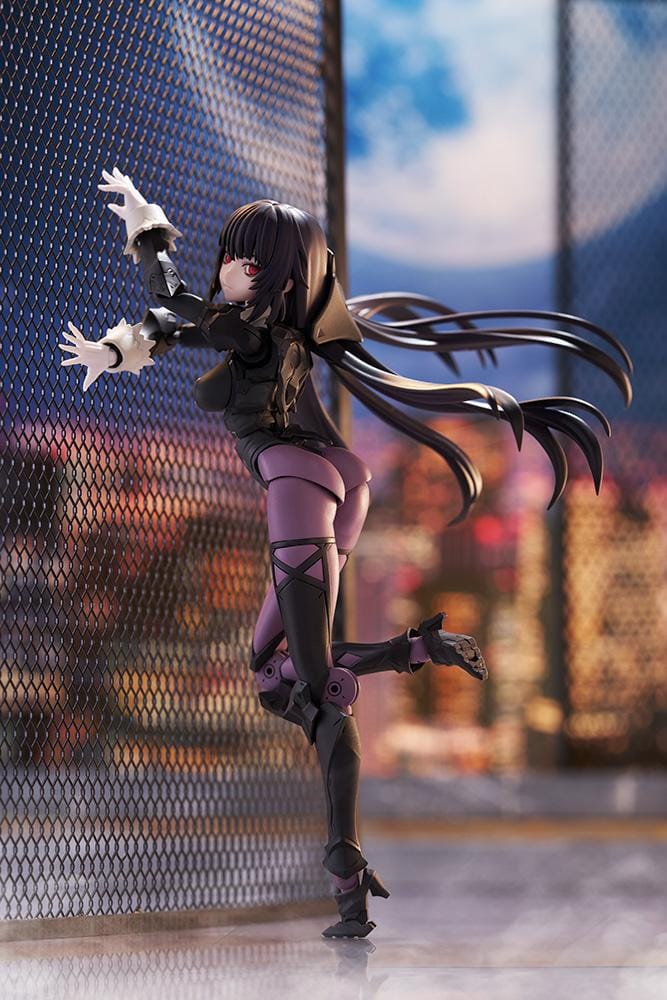 Megalomaria Unlimited Universe Maria Kagaribi Dress Code model kit wearing a gothic black dress and holding a red-bladed sword.