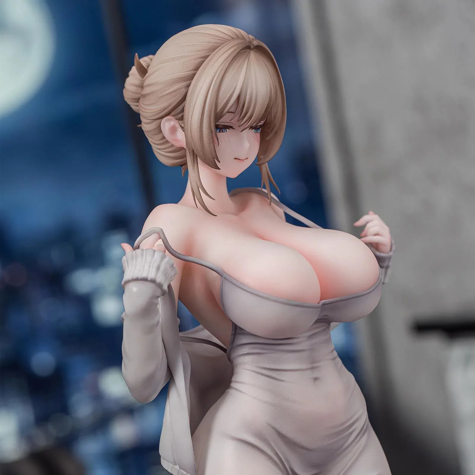 Gwan-E Illustration Muboubi na Erin 1/6 Scale Figure featuring Erin with blonde hair, gray dress, matching heels, and elegant standing pose.