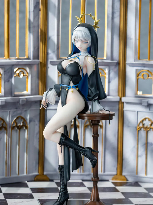 Ohisashiburi illustration Sister Anastasia Deluxe Edition 1/6 scale figure with cathedral style backdrop display set black outfit halo headpiece