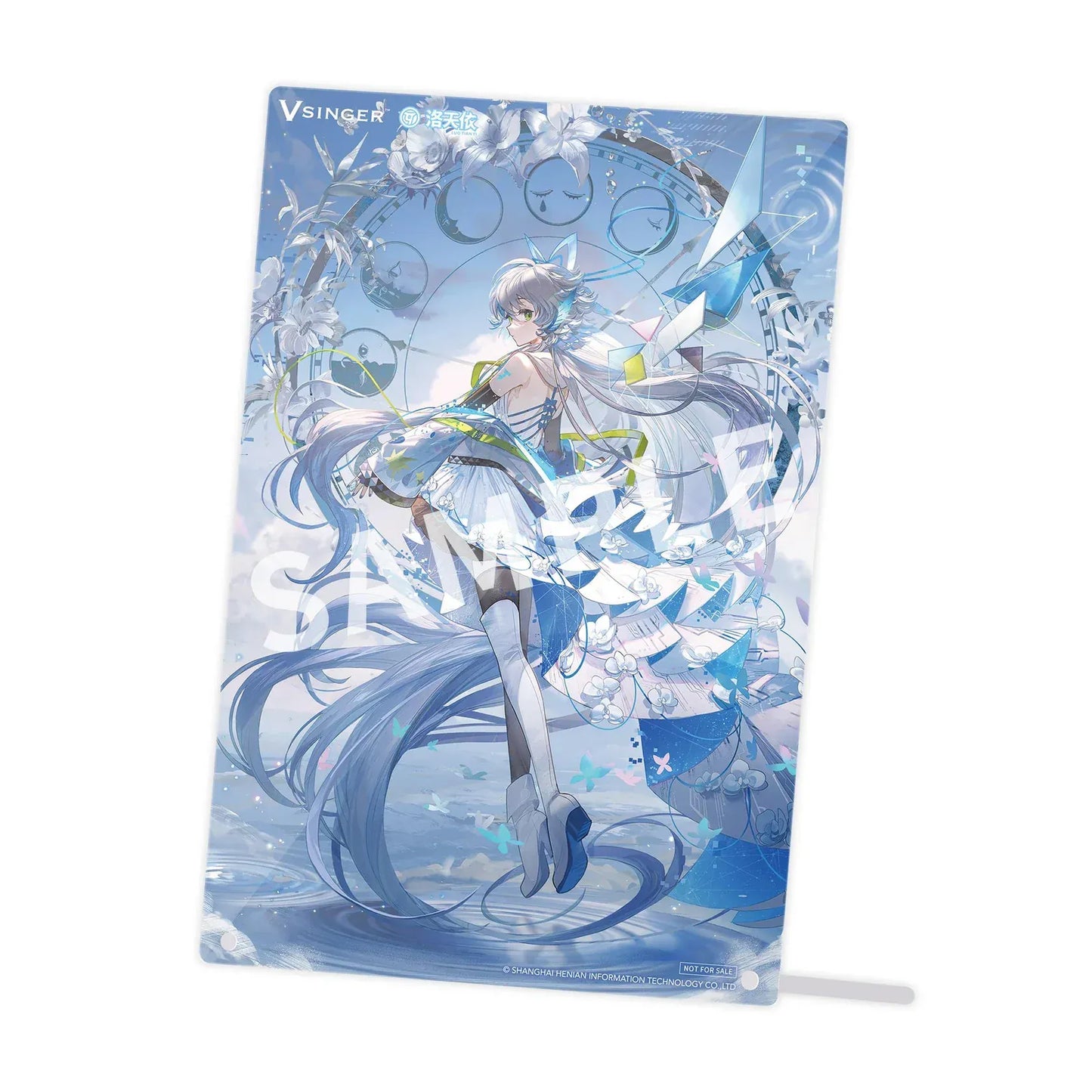 Vsinger Luo Tianyi 12th Anniversary 1/7 scale figure featuring flowing twin tails, layered blue and white dress, and ornate circular backdrop