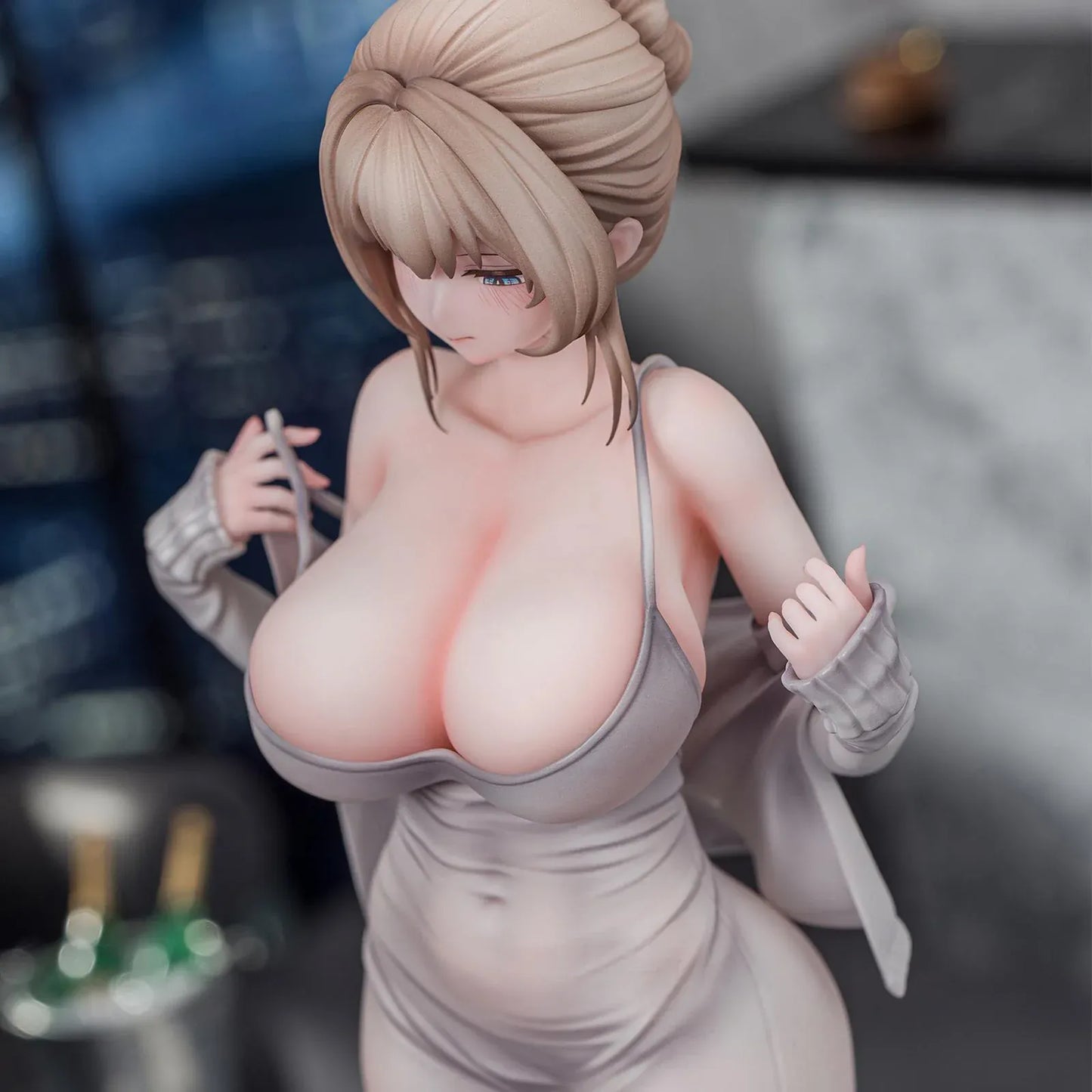 Gwan-E Illustration Muboubi na Erin 1/6 Scale Figure featuring Erin with blonde hair, gray dress, matching heels, and elegant standing pose.