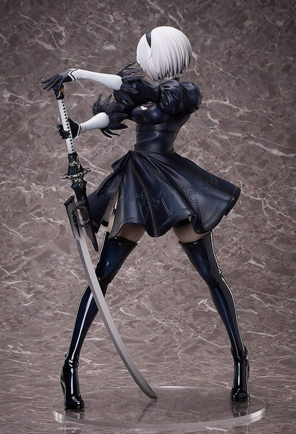 NieR:Automata Ver1.1a 2B (YoRHa No.2 Type B) 1/4 Scale Figure featuring intricate detailing, iconic black dress, and dynamic sword-wielding pose.