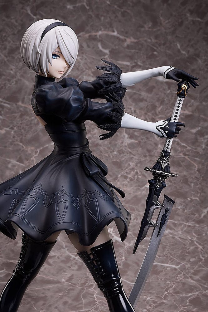 NieR:Automata Ver1.1a 2B (YoRHa No.2 Type B) 1/4 Scale Figure featuring intricate detailing, iconic black dress, and dynamic sword-wielding pose.