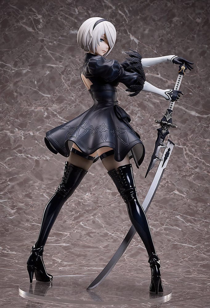 NieR:Automata Ver1.1a 2B (YoRHa No.2 Type B) 1/4 Scale Figure featuring intricate detailing, iconic black dress, and dynamic sword-wielding pose.