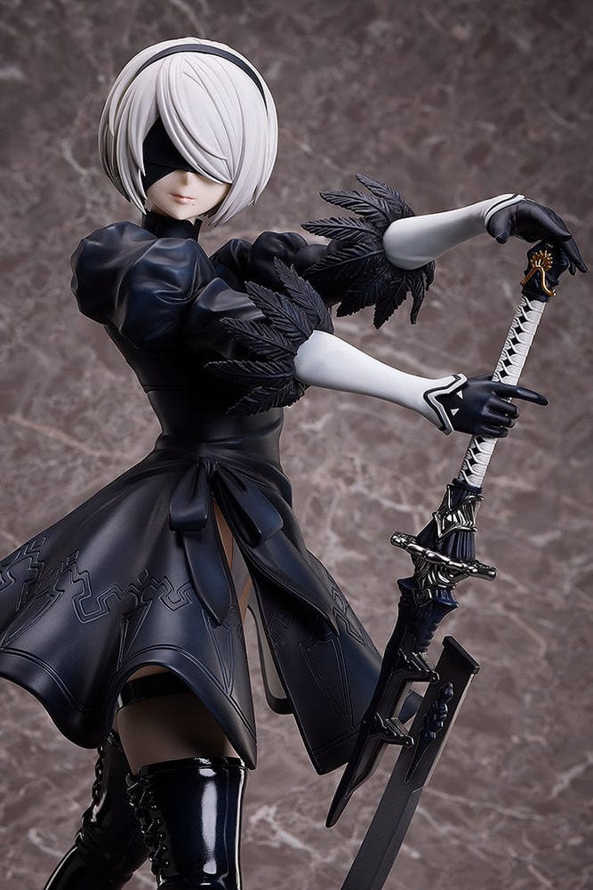 NieR:Automata Ver1.1a 2B (YoRHa No.2 Type B) 1/4 Scale Figure featuring intricate detailing, iconic black dress, and dynamic sword-wielding pose.